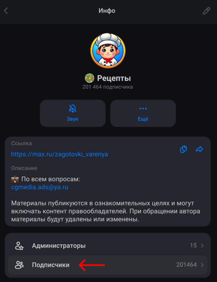 Раздел «Подписчики» в карточке канала